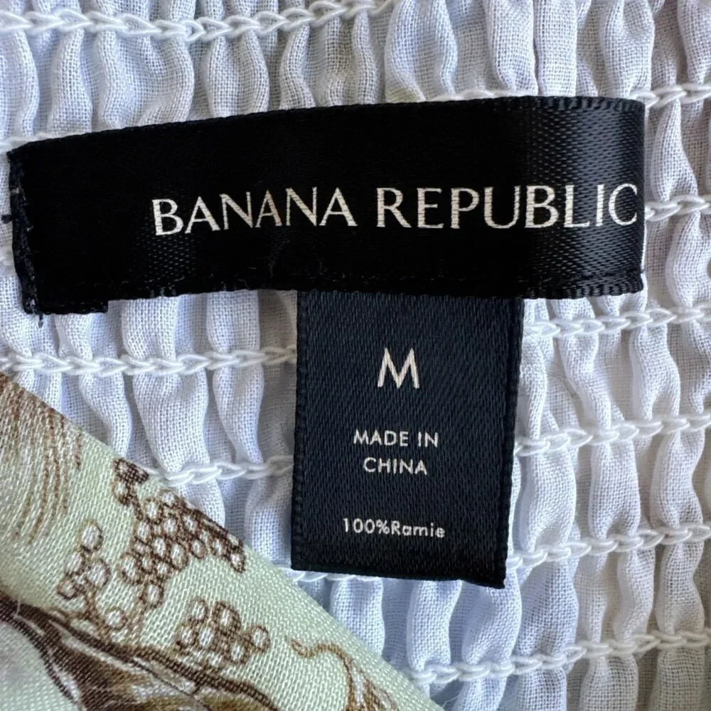 Banana Republic Womens M Multicolor Bird Floral Ramie Twist Front Blouse Top